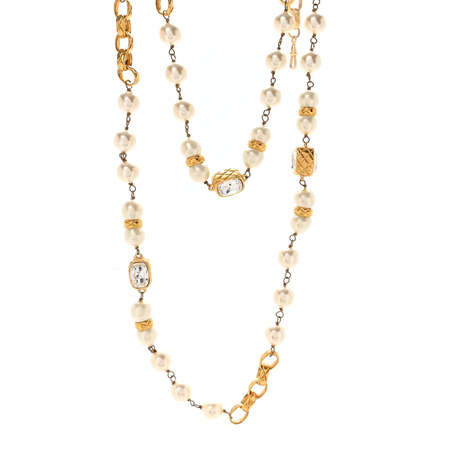 Chanel Pearl Crystal Long Necklace Gold 1 of 6