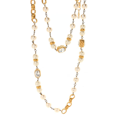 Chanel Pearl Crystal Long Necklace Gold 1 of 6