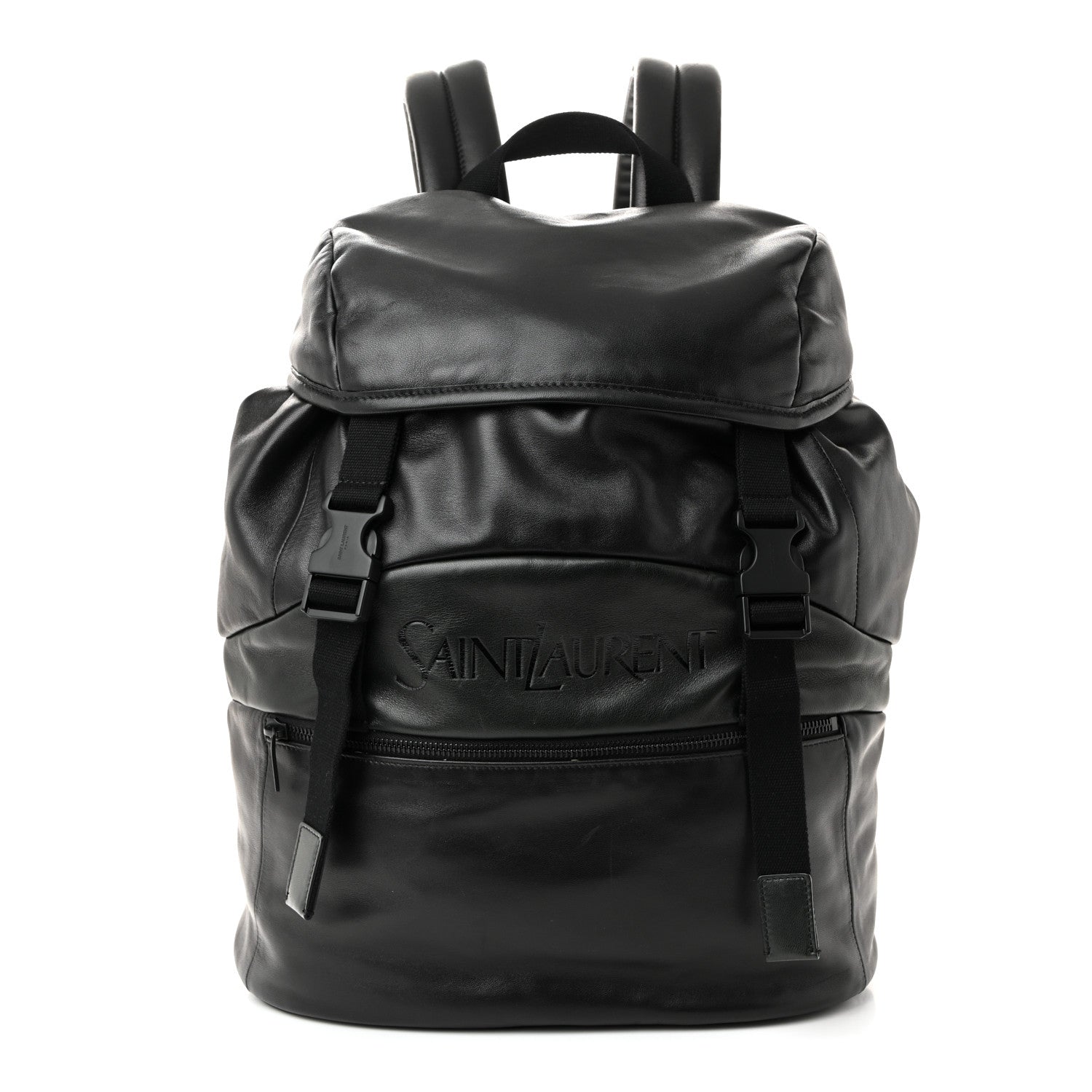 Saint Laurent Lambskin Logo Debossed Backpack Black 1 of 11