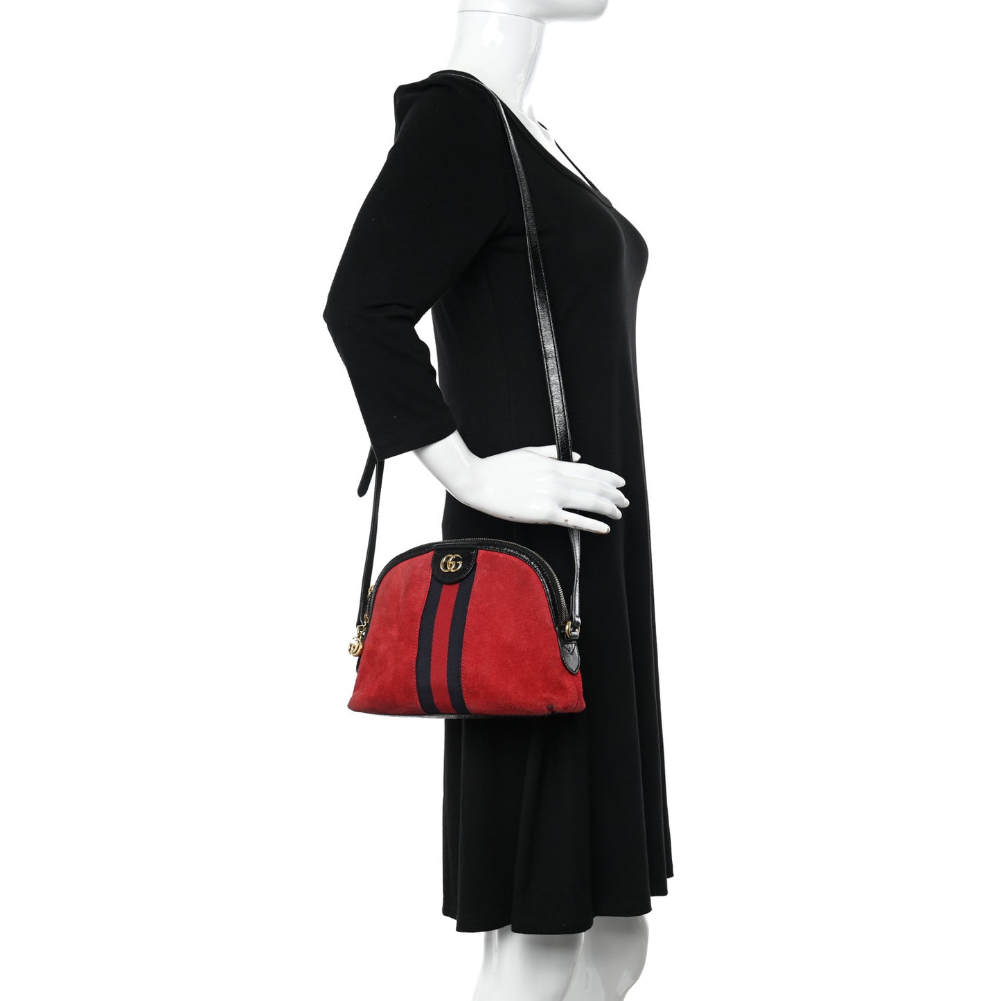 Suede Patent Web GG Small Ophidia Dome Shoulder Bag Hibiscus Red