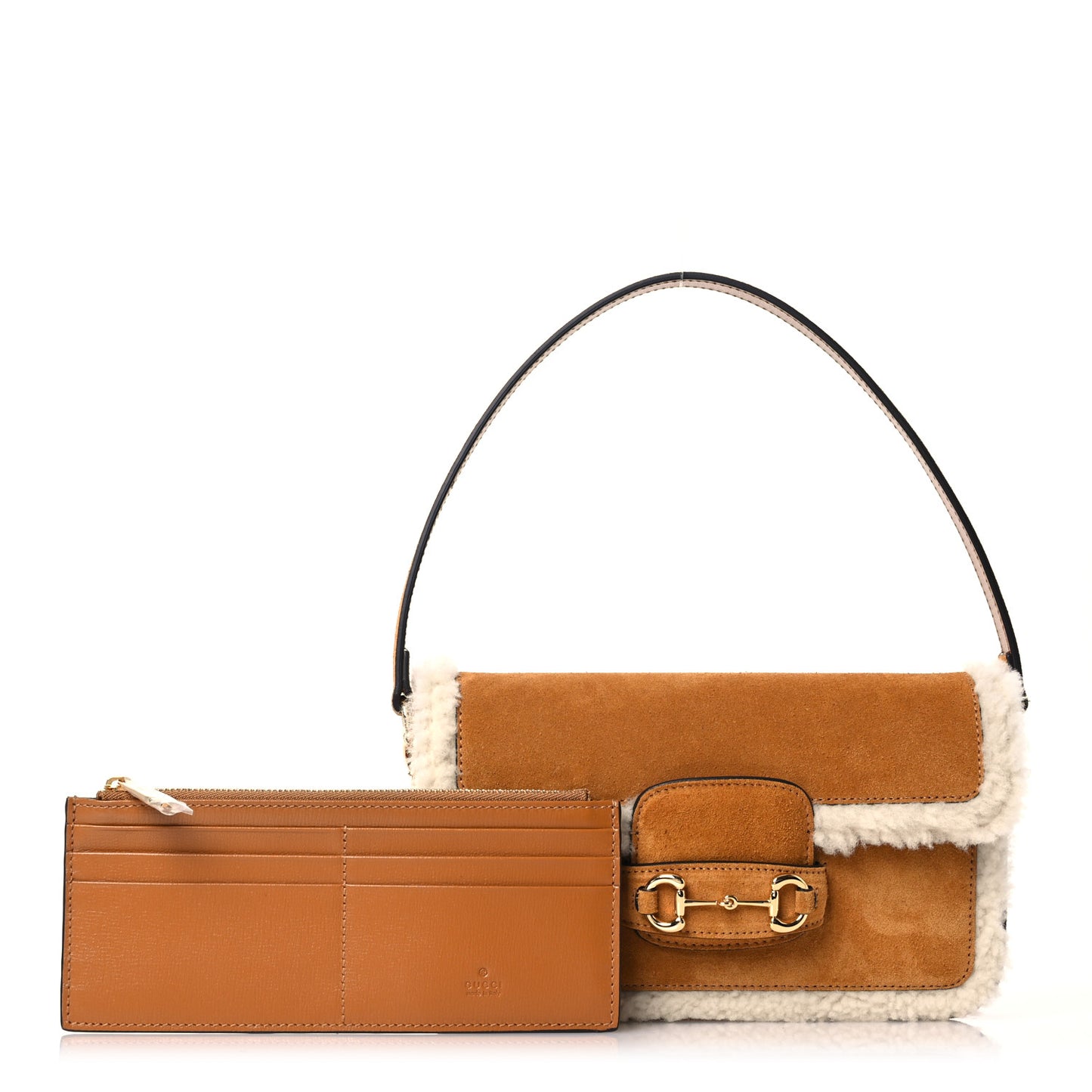 Suede Shearling Horsebit Mini 1955 Shoulder Bag Honey Beige Milk