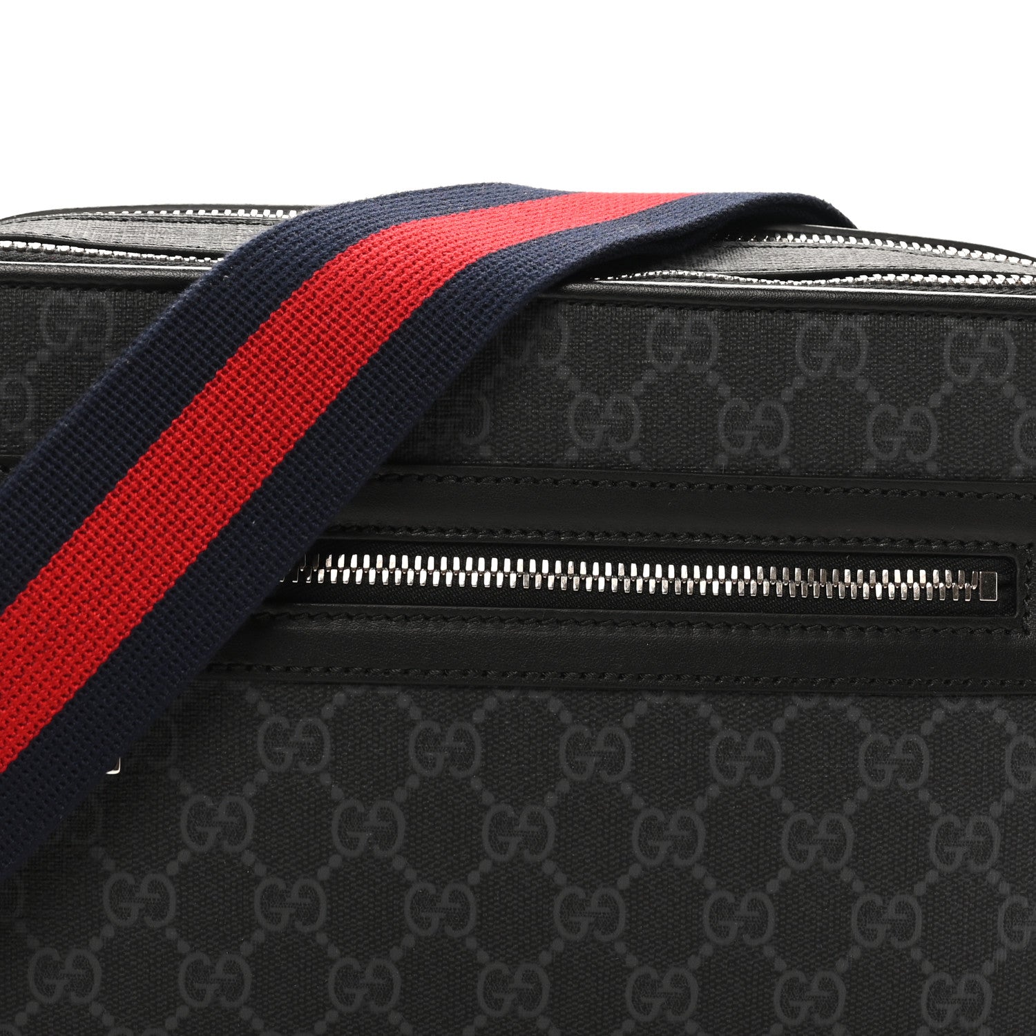 Gucci GG Supreme Monogram Web Small Shoulder Bag Black Grey 9 of 11