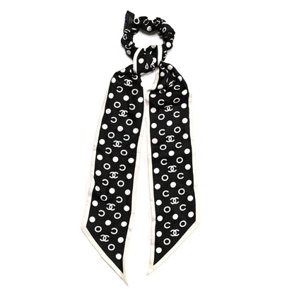 Chanel Silk CC Twilly Hair Tie Black White 1 of 6