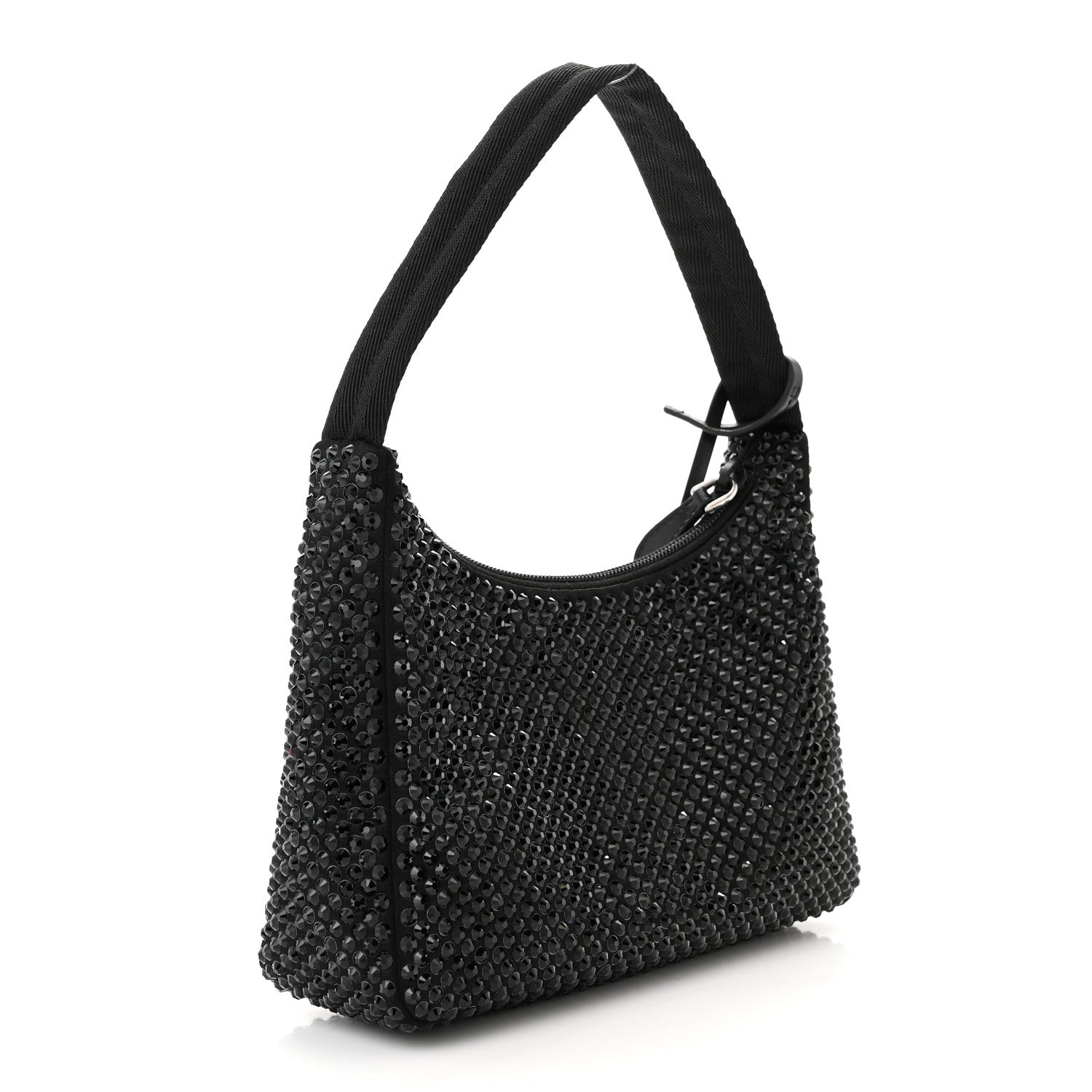 Prada Satin Crystal Mini Re-Edition 2000 Bag Black 3 of 12