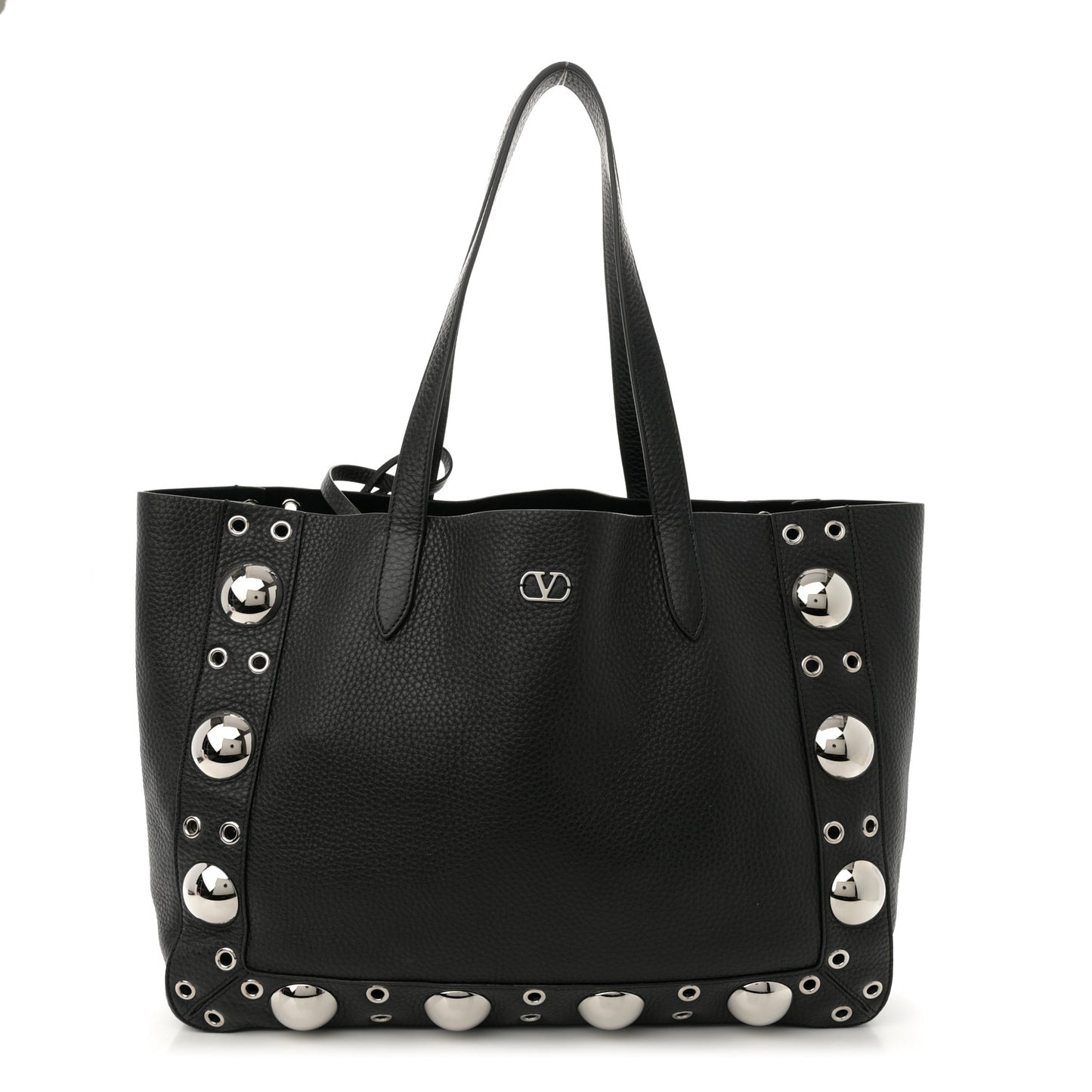 Grainy Calfskin Studded Medium Nellcote Shopping Tote Black