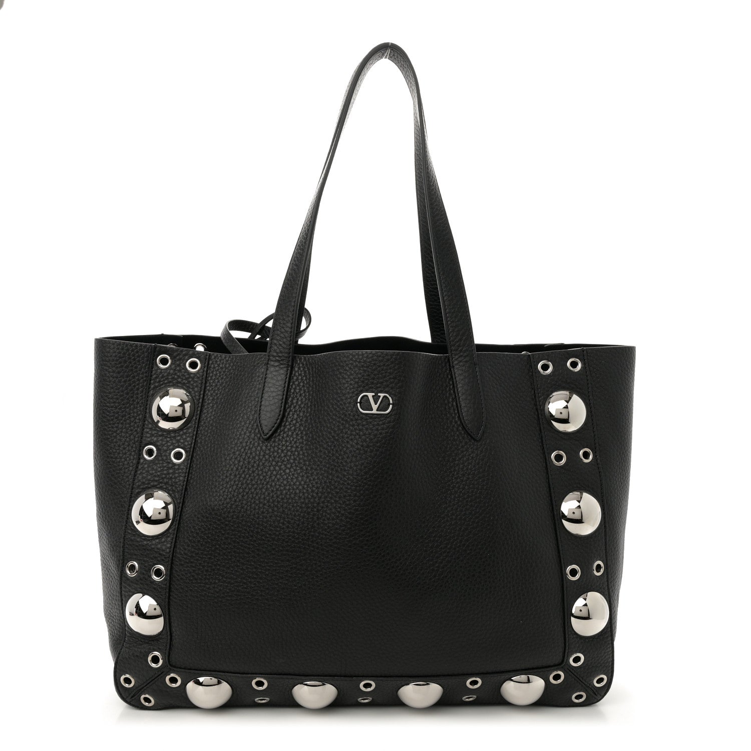 Valentino Garavani Grainy Calfskin Studded Medium Nellcote Shopping Tote Black 1 of 11
