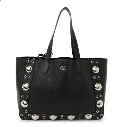 Valentino Garavani Grainy Calfskin Studded Medium Nellcote Shopping Tote Black 1 of 11