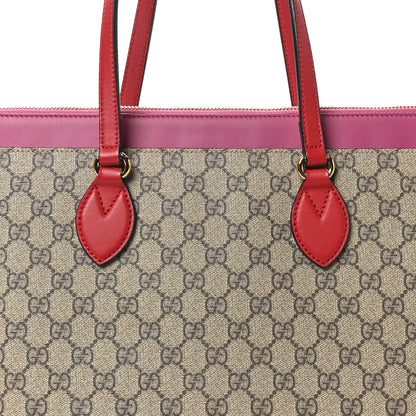 Gucci GG Supreme Monogram Medium Zippered Bucket Tote Beige Hibiscus Red New Rosette 8 of 11