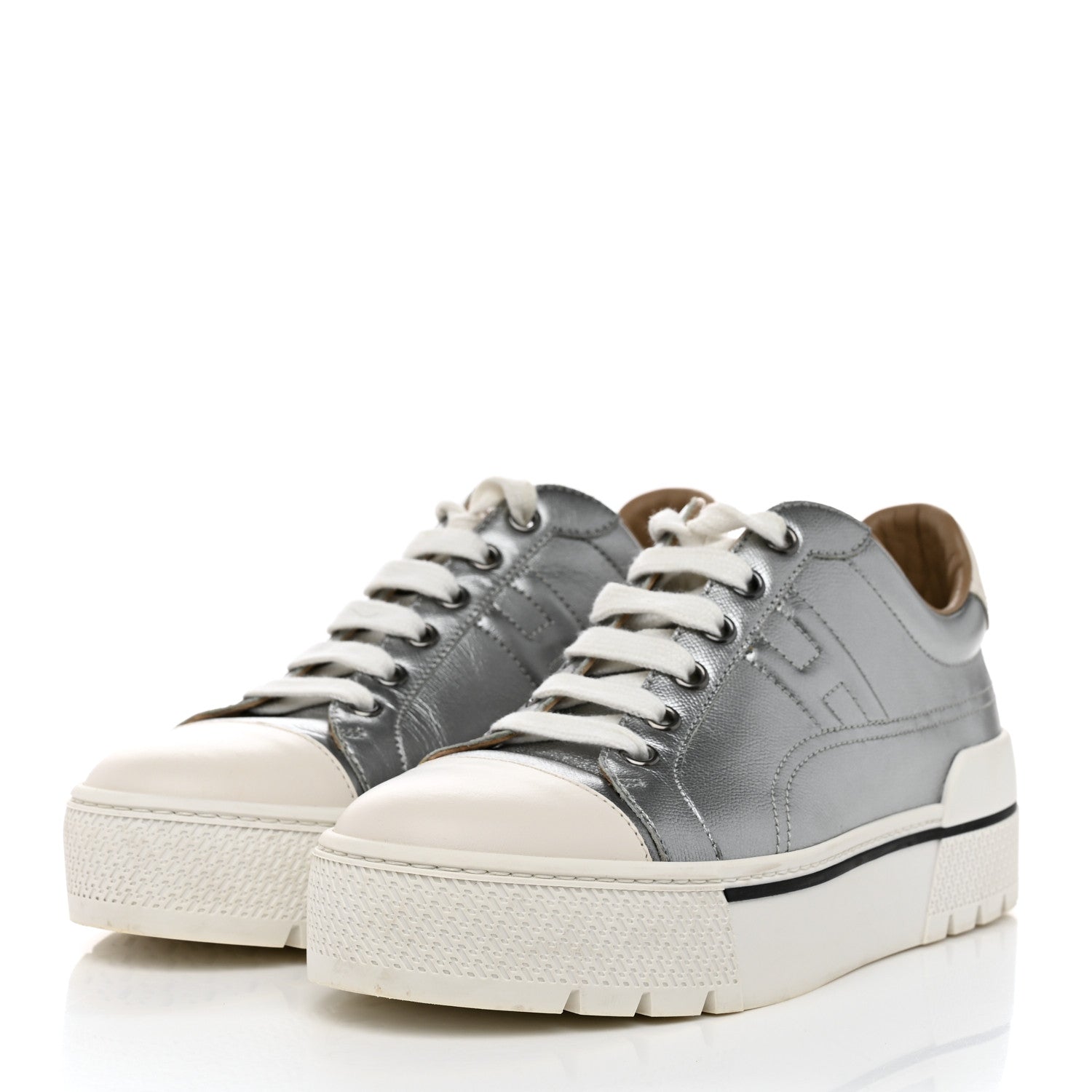 Hermes Metallic Madame Calfskin Womens Voltage Sneakers 37 Gris Argente 3 of 9