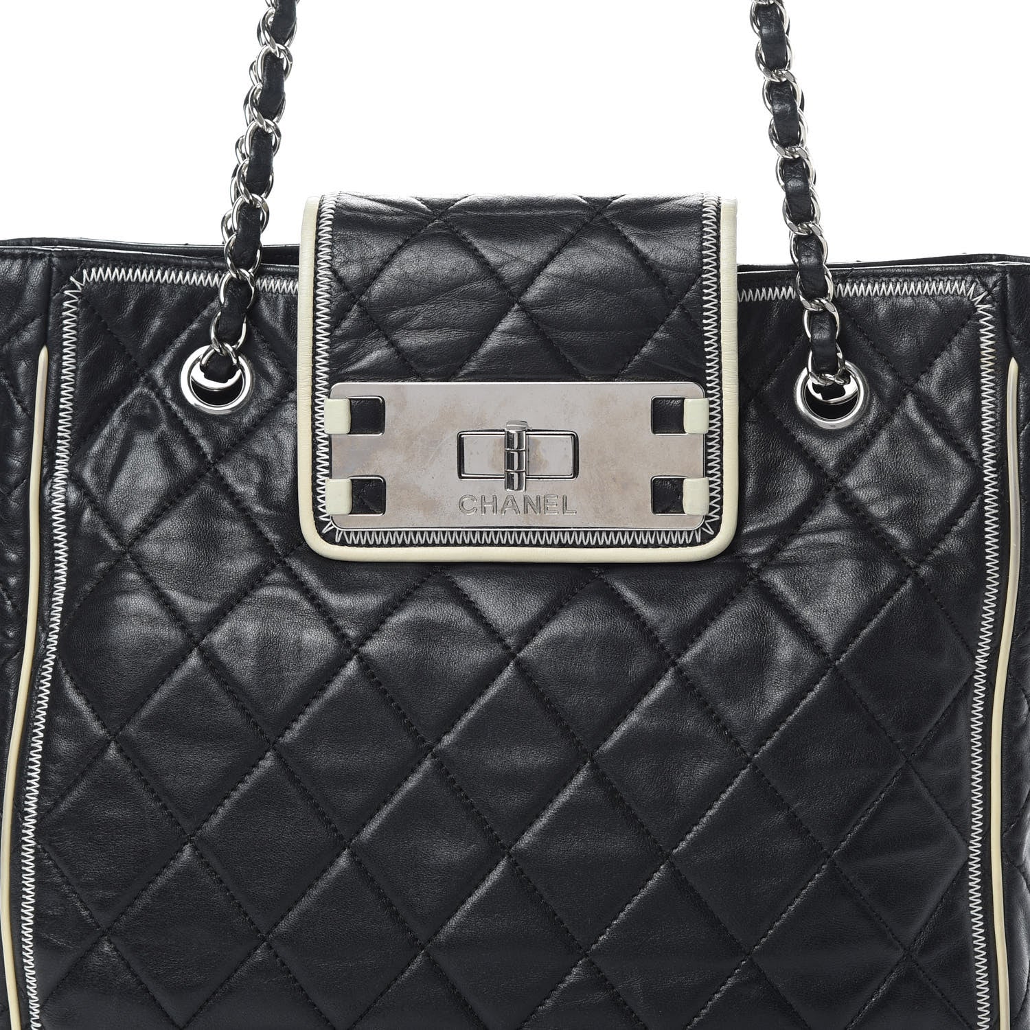 Chanel Glazed Lambskin Quilted Large North South Tote Black 8 of 15