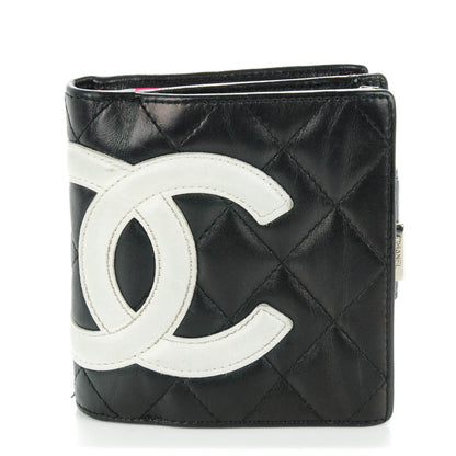 Chanel Calfskin Quilted Cambon Bi-fold Wallet Black White 1 of 8