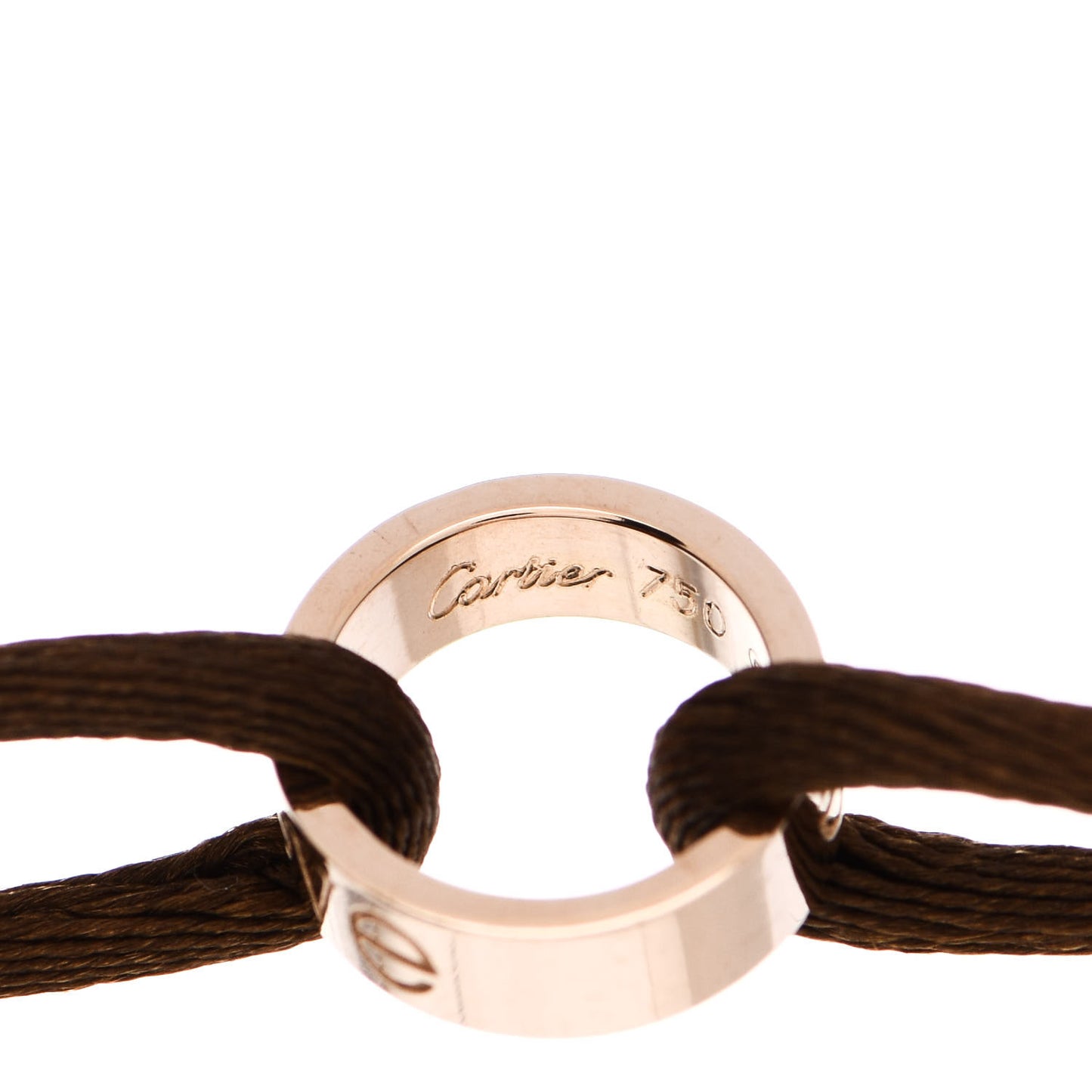 18K Pink Gold Charity LOVE Adjustable Cord Bracelet Brown