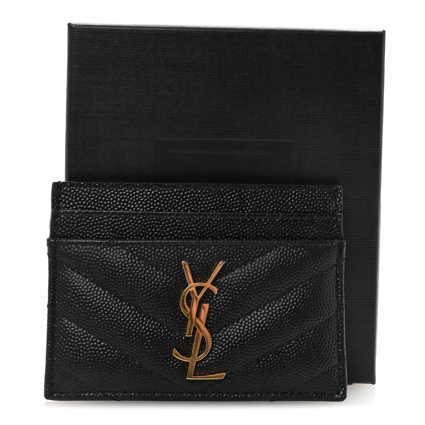 Grain De Poudre Matelasse Chevron Monogram Credit Card Case Black
