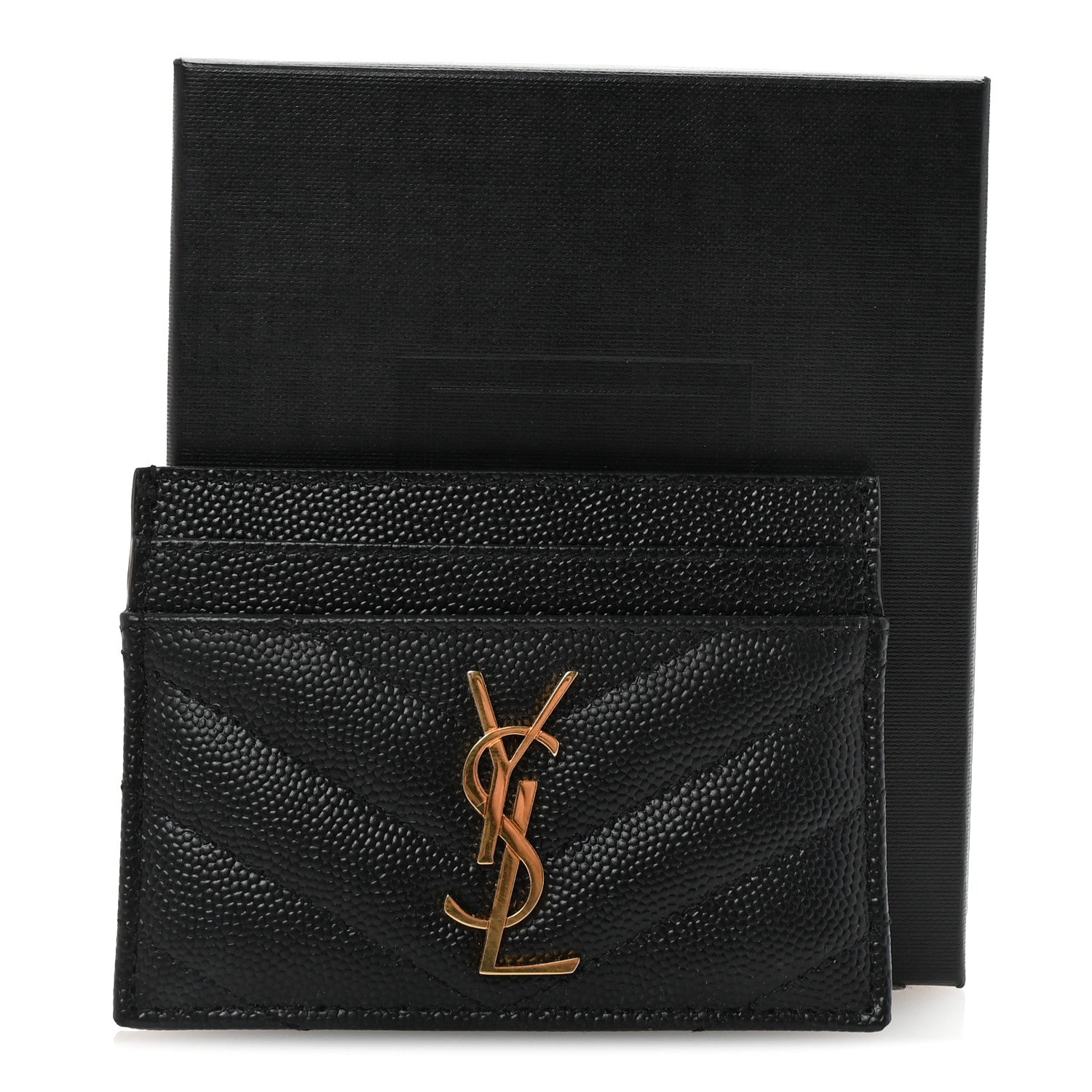 Saint Laurent Grain De Poudre Matelasse Chevron Monogram Credit Card Case Black 7 of 7