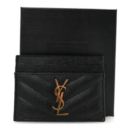 Saint Laurent Grain De Poudre Matelasse Chevron Monogram Credit Card Case Black 7 of 7
