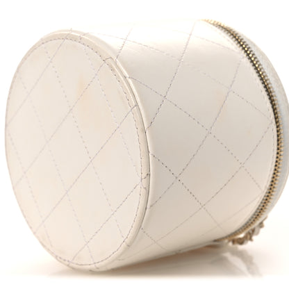 Chanel Lambskin Quilted Round Small Vanity Case With Chain White Black 10 of 13
