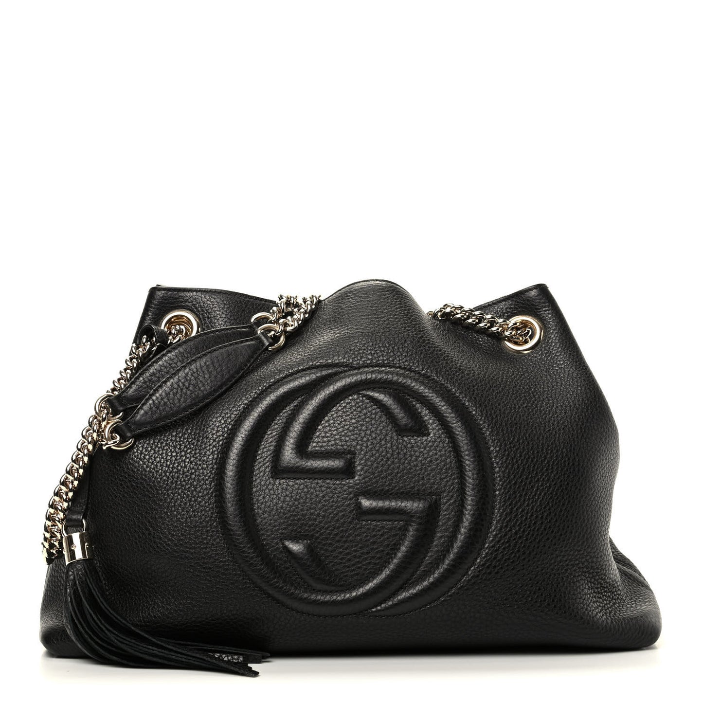 Pebbled Calfskin Medium Soho Chain Shoulder Bag Black