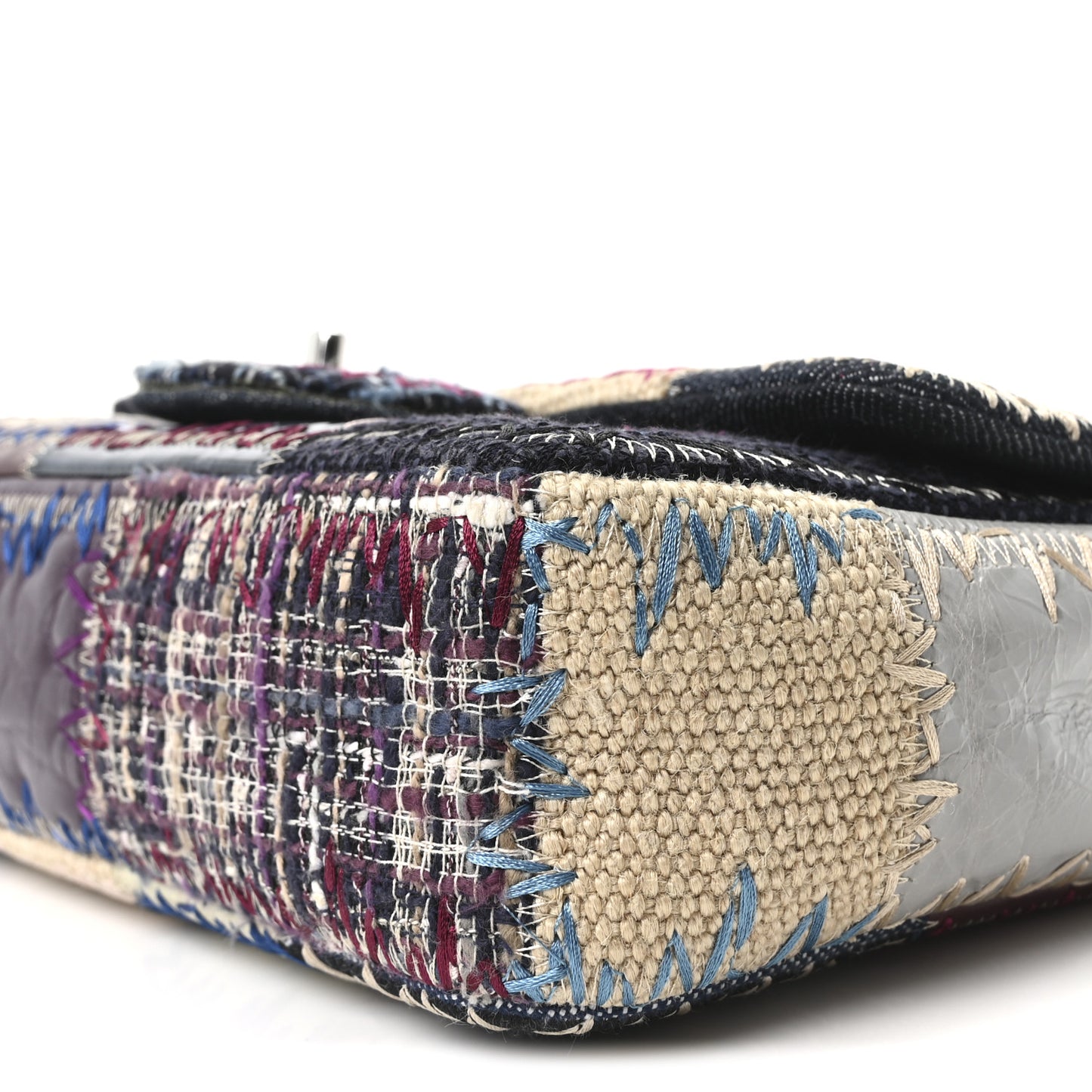 Denim Tweed Patchwork Medium Single Flap Multicolor
