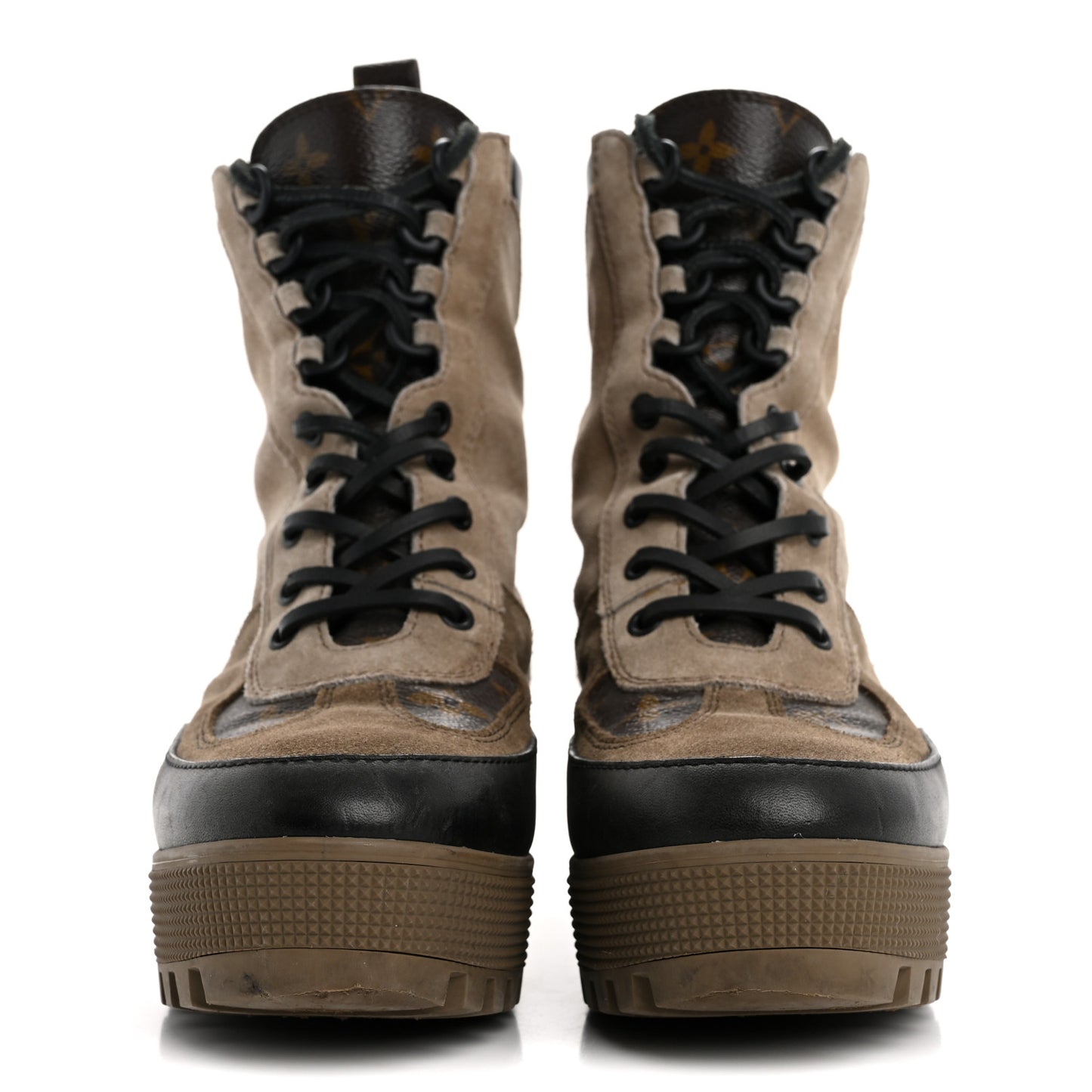 Suede Calfskin Monogram Laureate Platform Desert Boots 37.5 Taupe