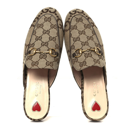 Gucci Monogram Jumbo GG Malaga Kid Womens Princetown Slippers 37.5 Camel Ebony New Acero Beige 2 of 10