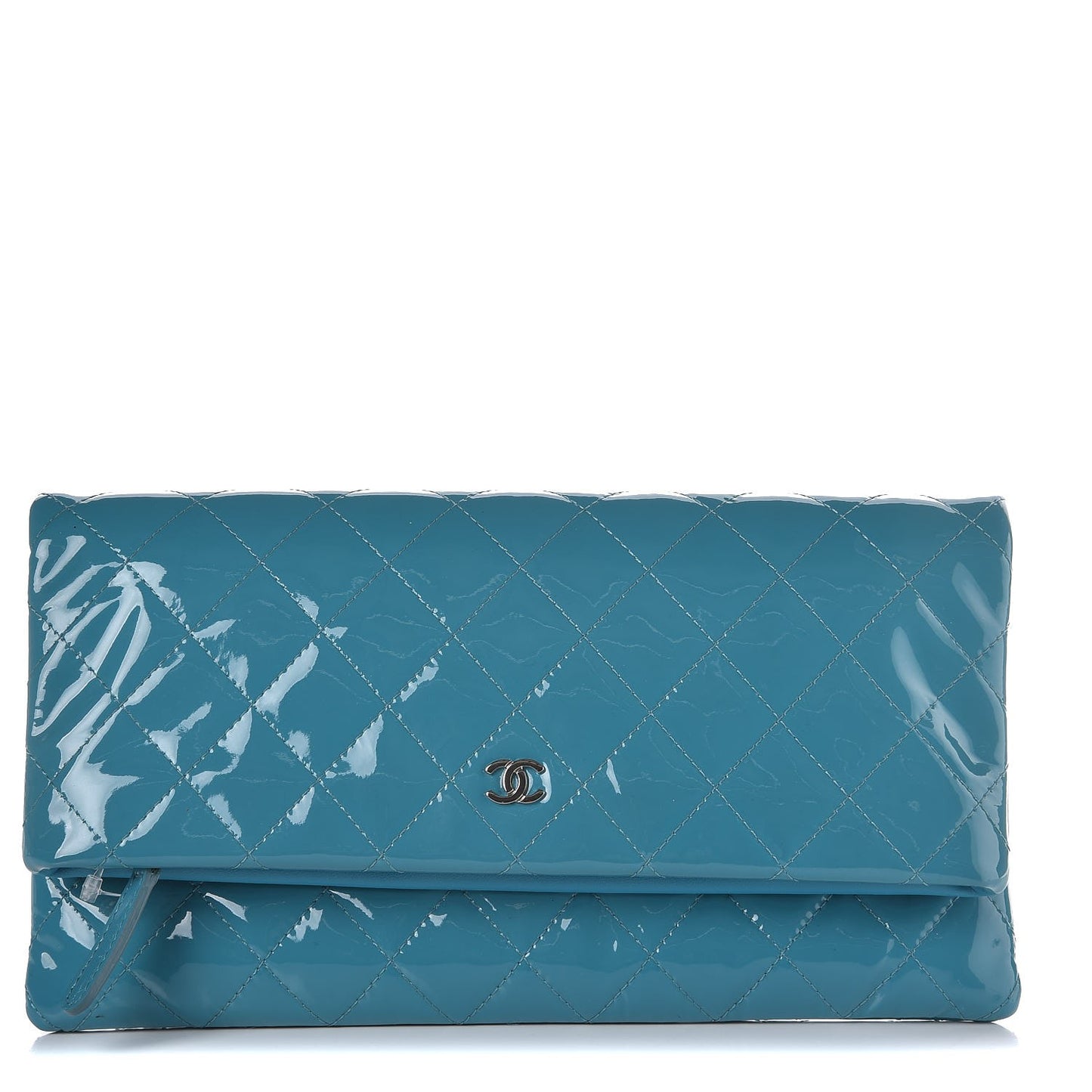 Patent Calfskin Quilted Beauty CC Clutch Blue