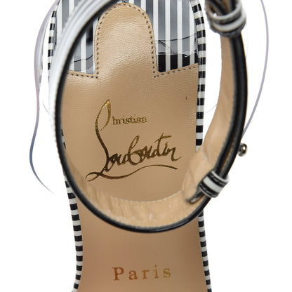 Christian Louboutin Patent PVC Striped Illusion Jonatina 100 Sandals 37.5 Black White 7 of 9