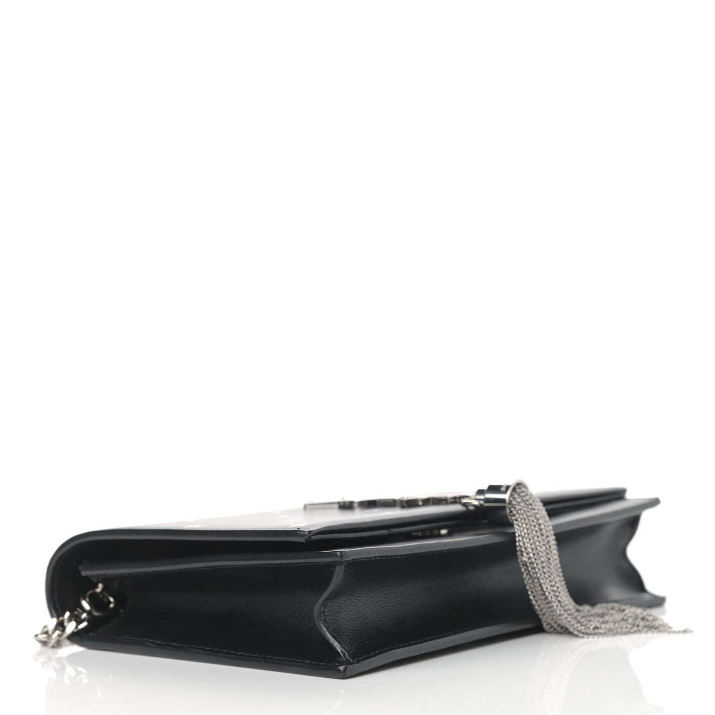 Calfskin Star Print Monogram Kate Tassel Chain Wallet Black Silver
