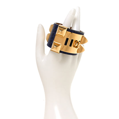 Hermes Shiny Alligator Collier De Chien CDC Bracelet T1 Bleu Encre 3 of 12