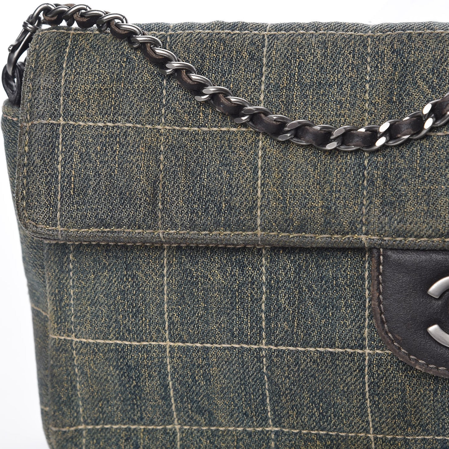 Denim Chocolate Bar Quilted East West Flap