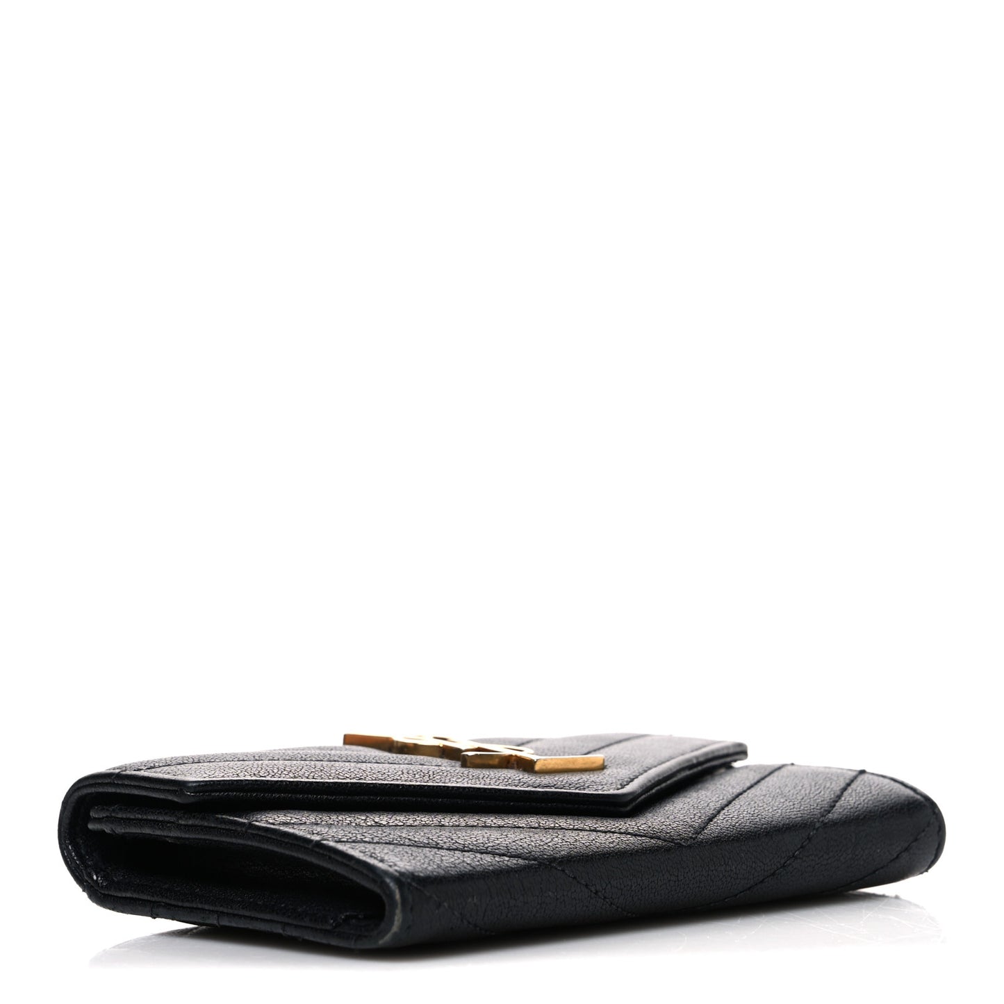 Sheepskin Matelasse Chevron Small Monogram Envelope Wallet Black