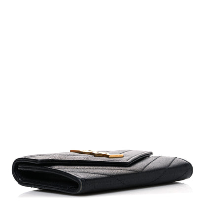 Saint Laurent Sheepskin Matelasse Chevron Small Monogram Envelope Wallet Black 4 of 9