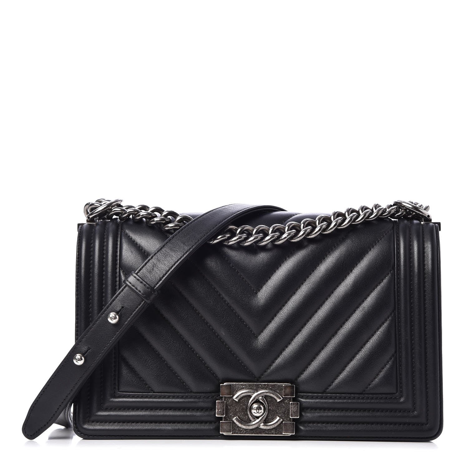 Chanel Calfskin Chevron Quilted Medium Boy Flap Black 1 of 10