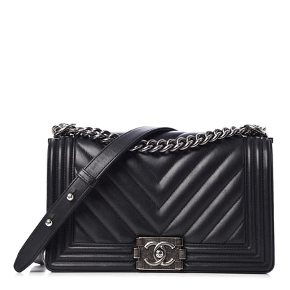 Chanel Calfskin Chevron Quilted Medium Boy Flap Black 1 of 10