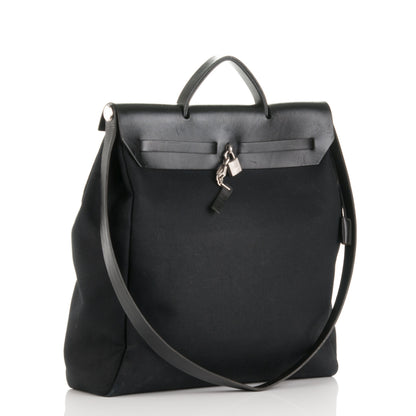 Hermes Toile Vache Calfskin Herbag 39 GM Black 3 of 9