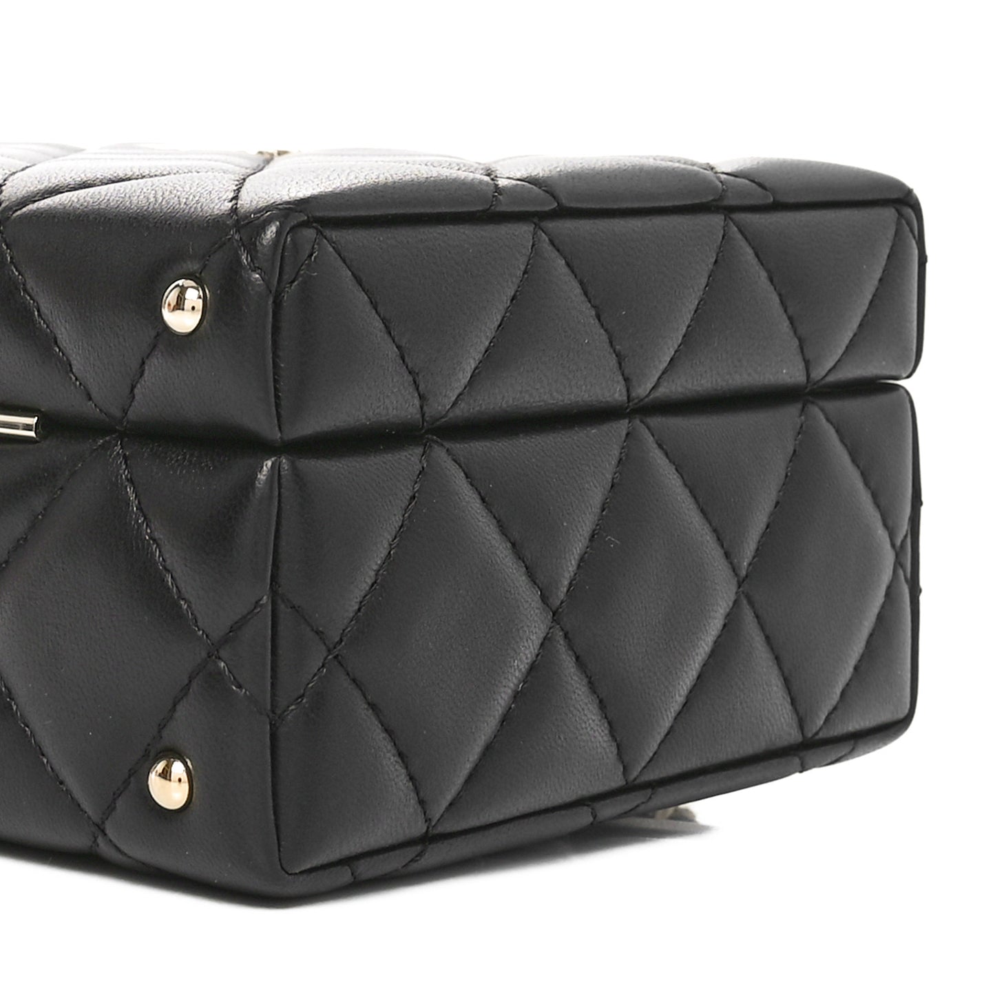 Lambskin Quilted Small CC Top Handle Box Bag Black