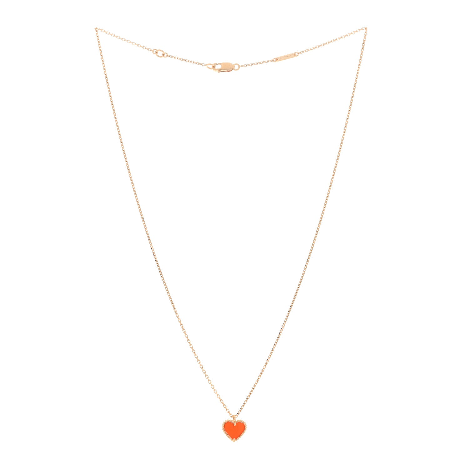 Van Cleef & Arpels 18K Rose Gold Carnelian Sweet Alhambra Heart Pendant Necklace 2 of 3