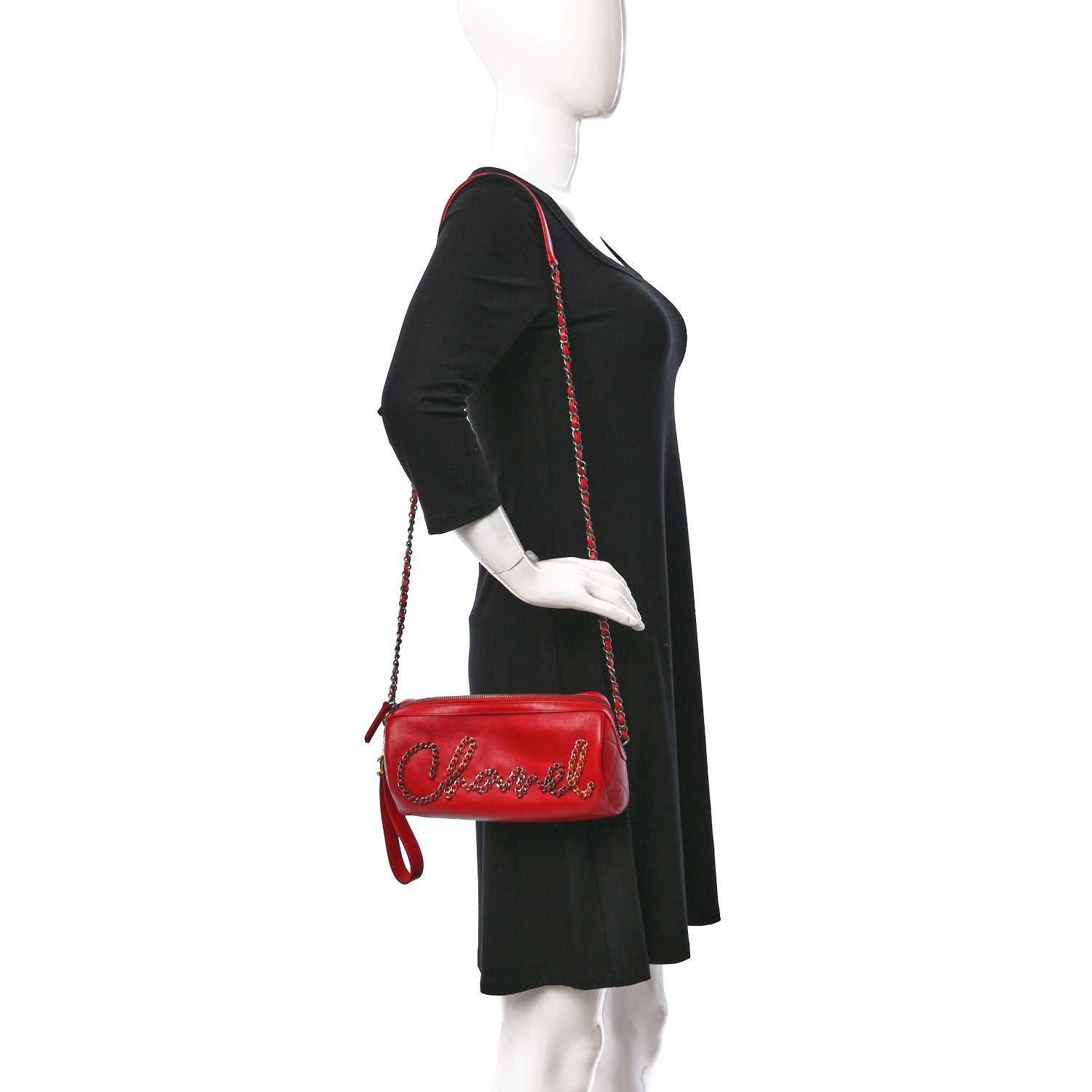 Chanel Calfskin Chain 20s Signature Bowling Bag Red 2 of 10