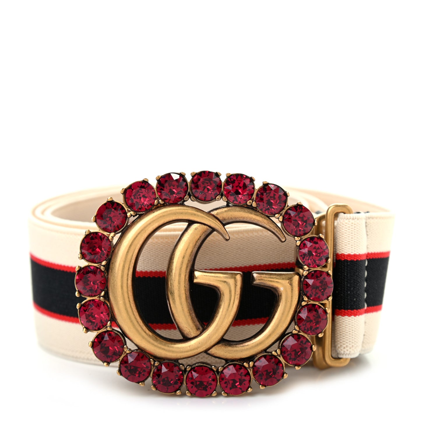 Jacquard Crystal Stripe Double G Belt 80 32 White
