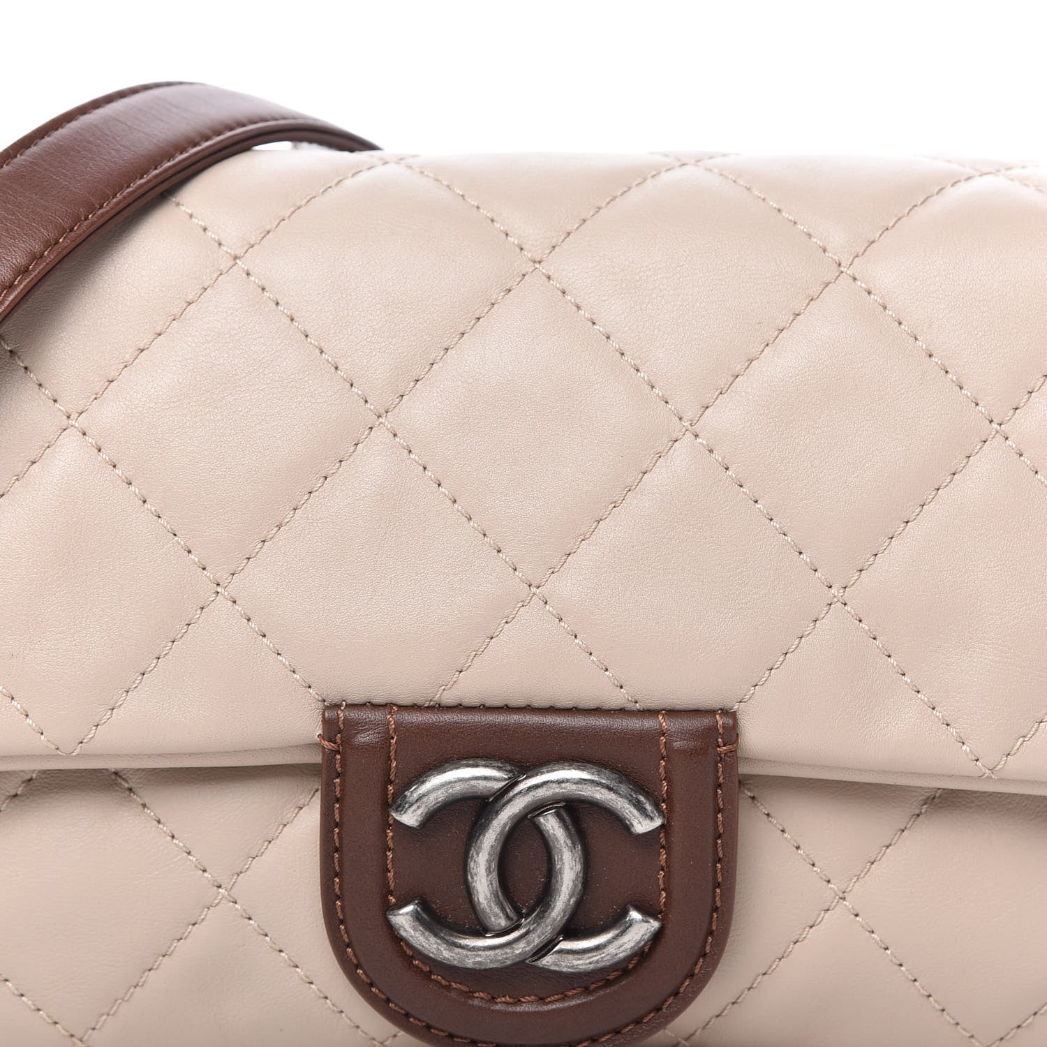 Chanel Calfskin Large Country Chic Flap Ecru Brown 10 of 11