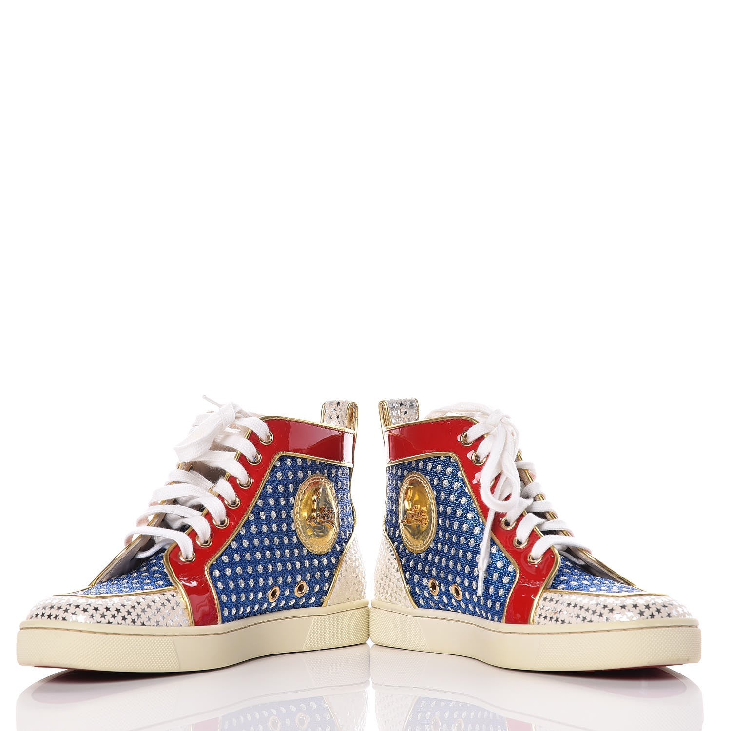 Christian Louboutin Metallic Lurex Suede Patent Womens Superball Star Flat Sneakers 36 Multicolor 5 of 12