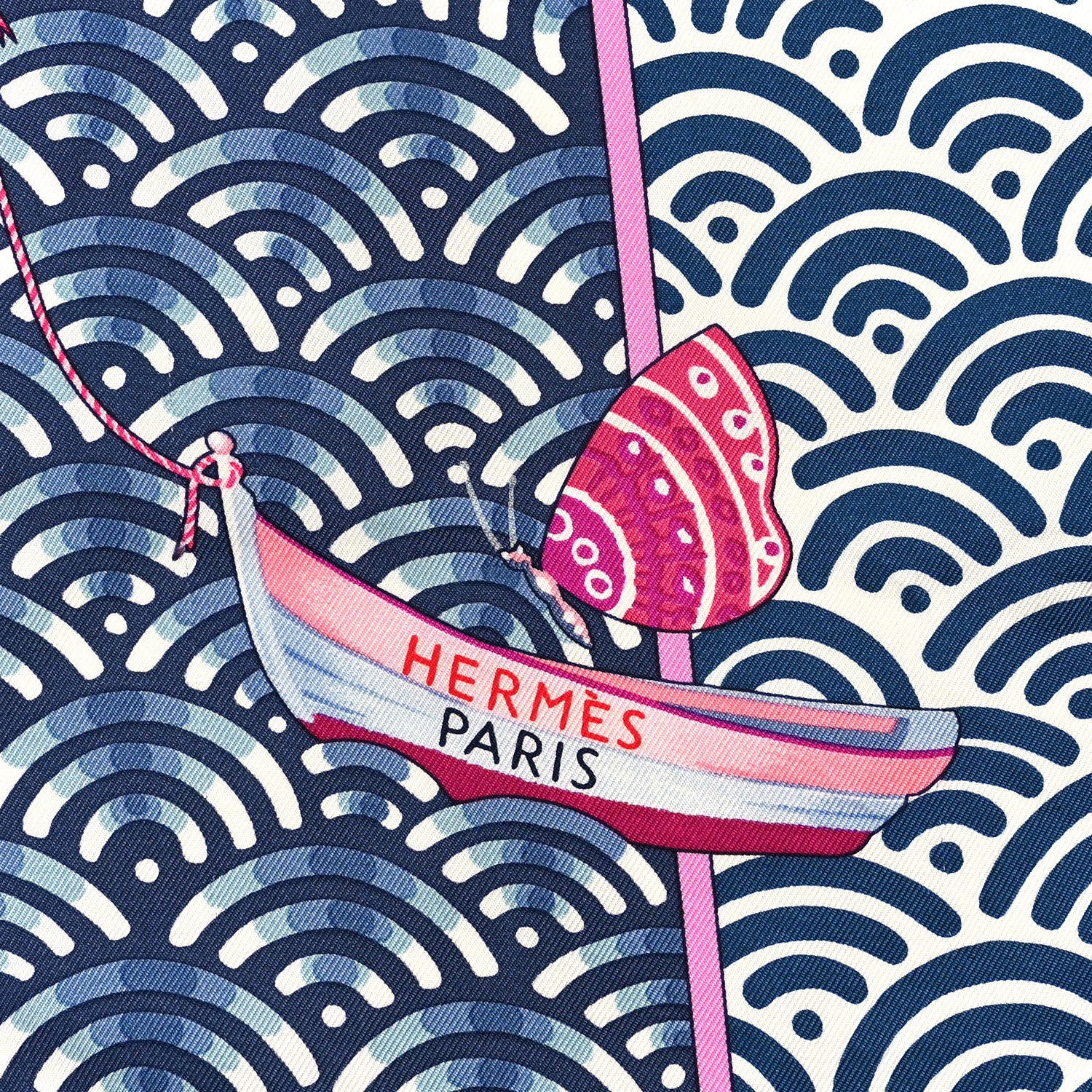 Hermes Silk Bateau Fleuri Scarf 90 Bleu Rose White 2 of 3