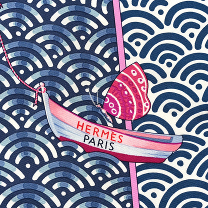 Hermes Silk Bateau Fleuri Scarf 90 Bleu Rose White 2 of 3