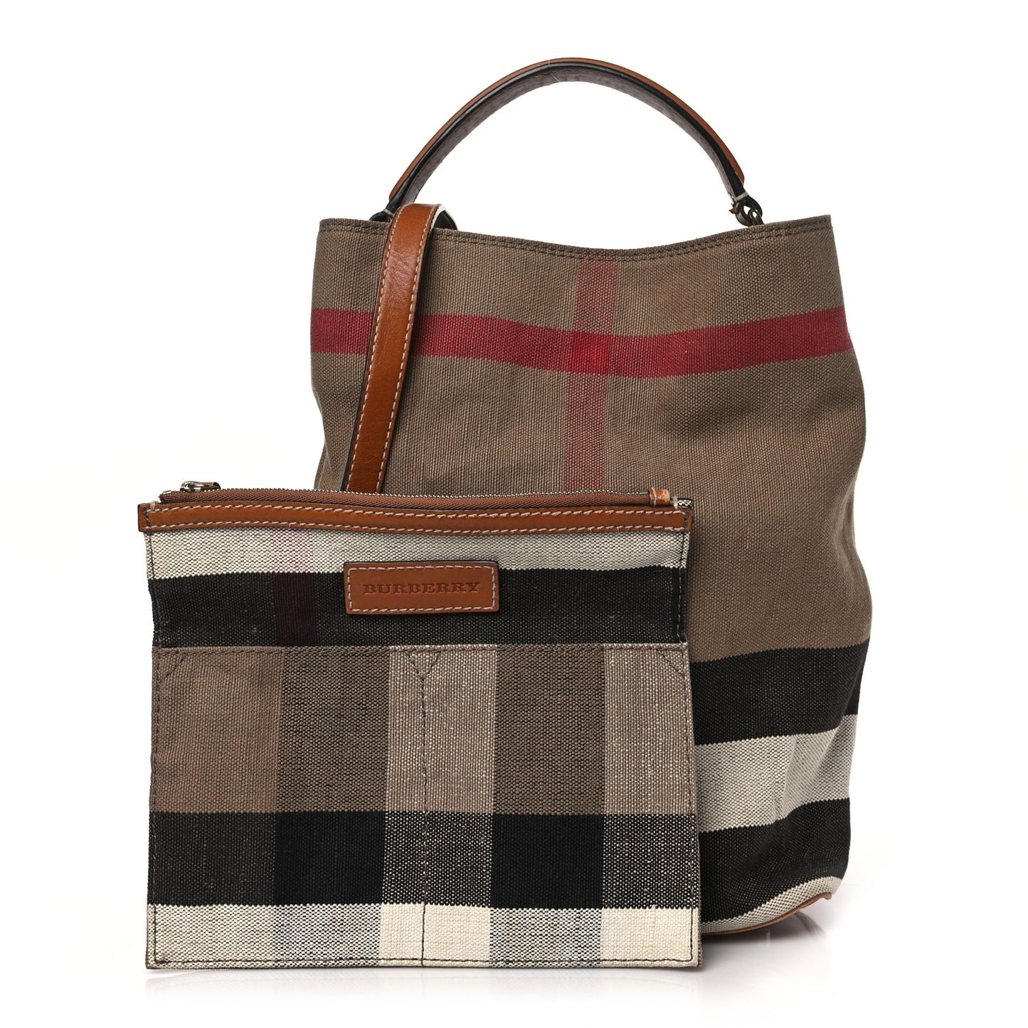 Canvas Mega Check Medium Ashby Bucket Bag Brown