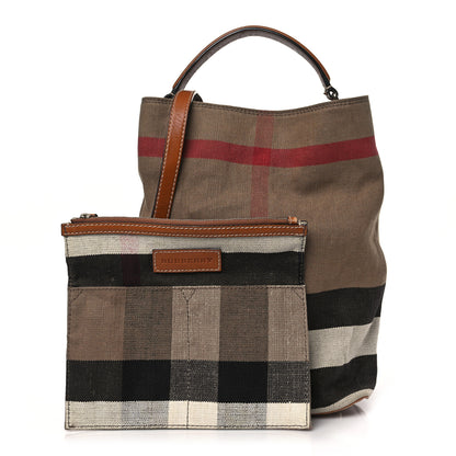 Burberry Canvas Mega Check Medium Ashby Bucket Bag Brown 1 of 10