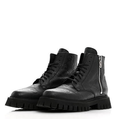Gucci Calfskin Embossed Monogram Lace Up Ankle Boots 40.5 Black 4 of 8
