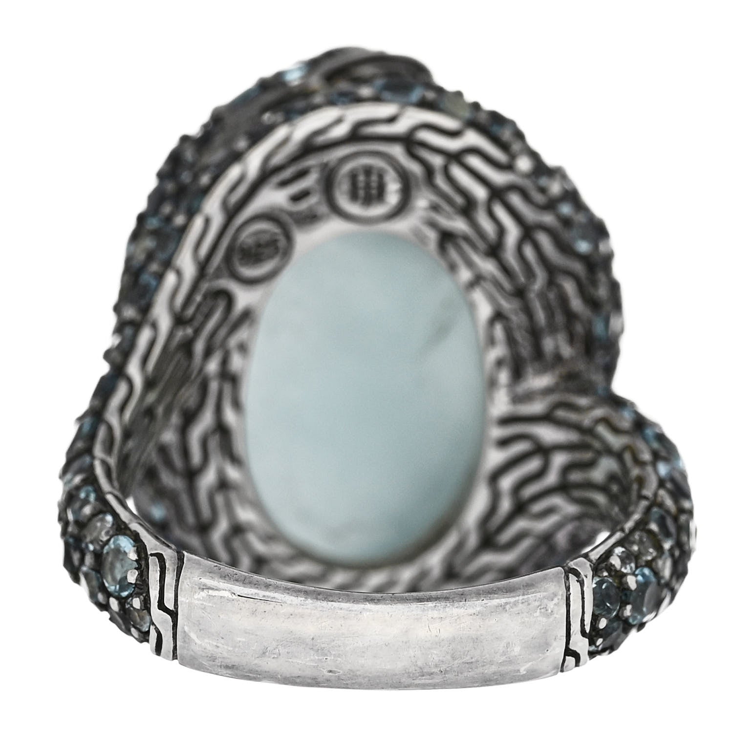 John Hardy Sterling Silver Diamond Blue Topaz Aquamarine Legends Cobra Ring 54 7 4 of 5
