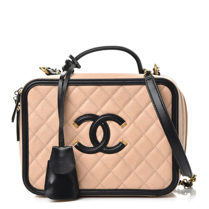 Chanel Caviar Quilted Large CC Filigree Vanity Case Beige Black 1 of 12