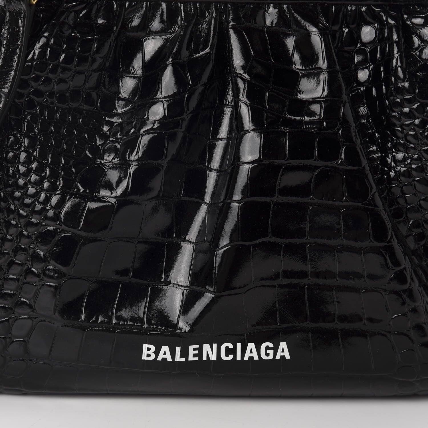 Balenciaga Shiny Supple Calfskin Logo Crocodile Embossed Cloud Crossbody Bag Black White 10 of 10