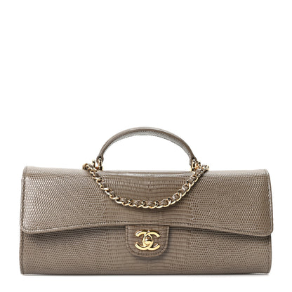 Chanel Calfskin Lizard Embossed Top Handle Long Clutch With Chain Dark Khaki 1 of 12