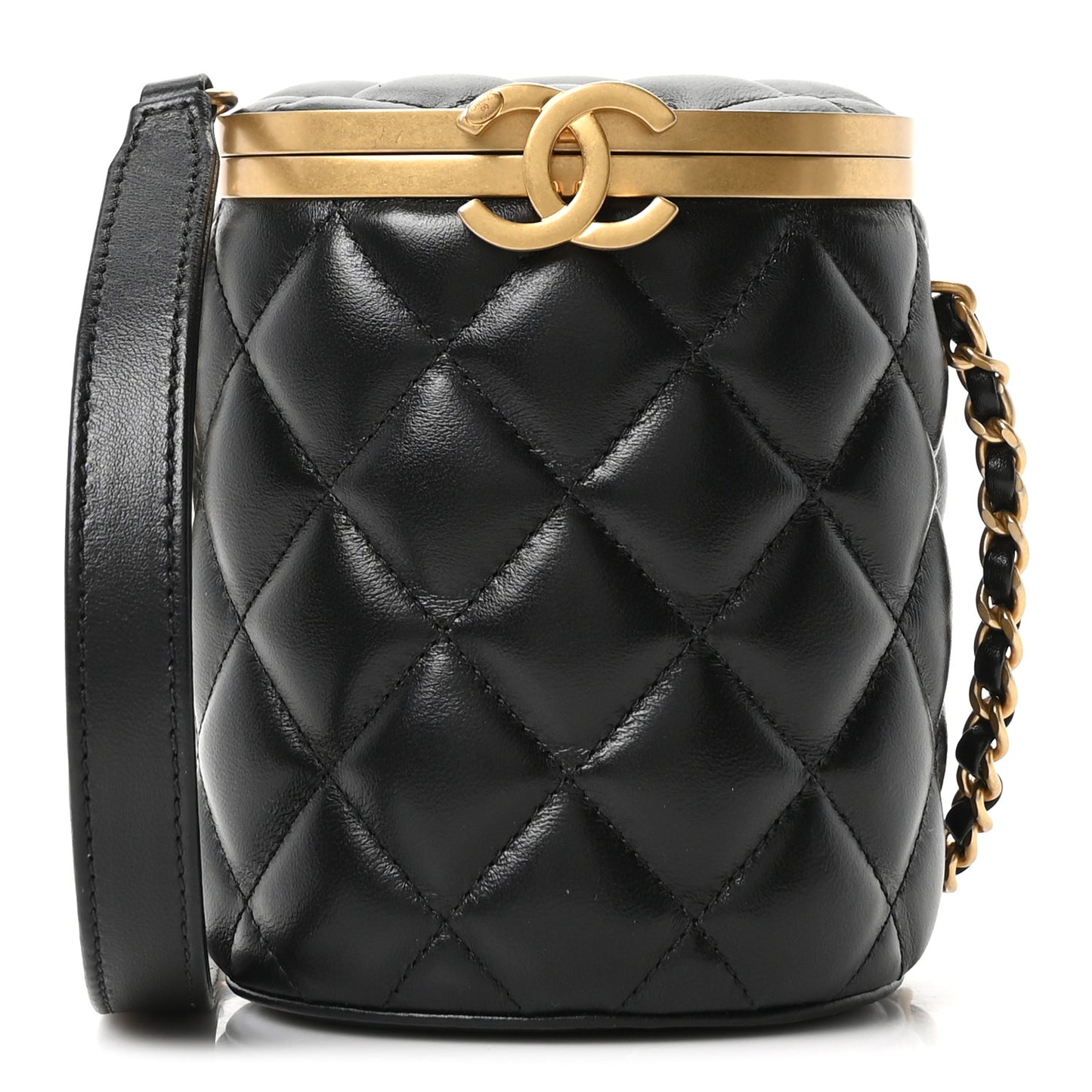Lambskin Quilted Mini Crown Box Bag Black